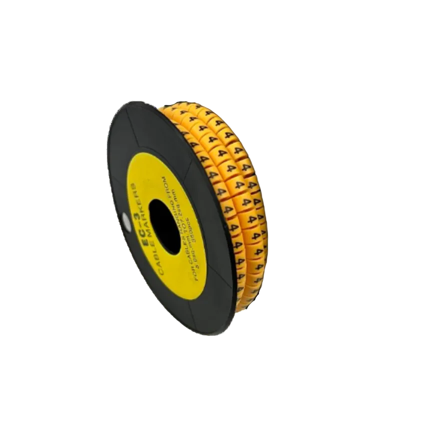 Grippes Cable Marker - 4 Yellow reel of numbered yellow sleeve markers for cable identification on black reel