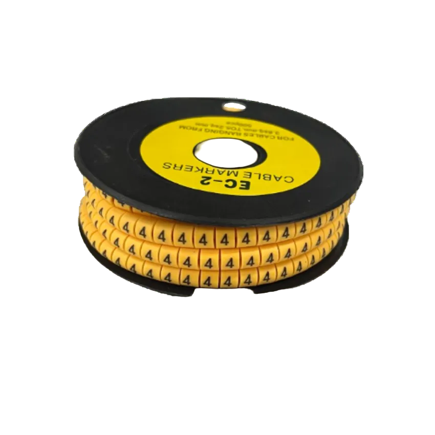Grippes Cable Marker 4 - Yellow spool with rows of adhesive number 4 markers for cable identification