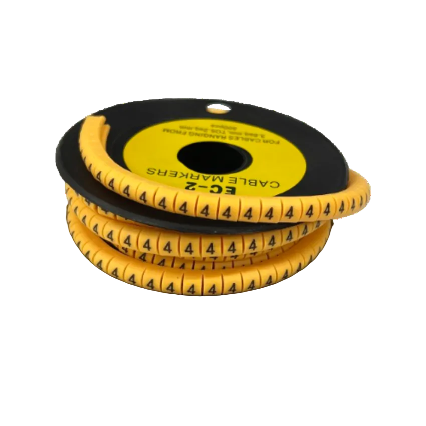 Grippes Cable Marker 4 - Yellow spool of flexible numbered cable management sleeves showing repeated 4 markings