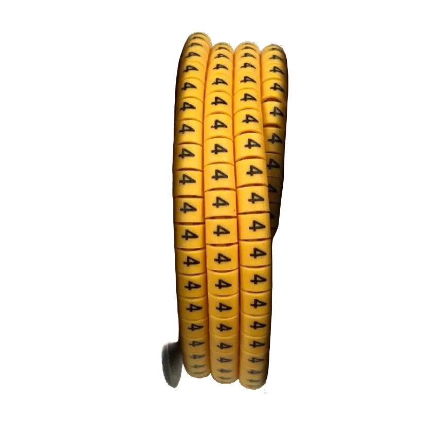 Grippes spool of yellow cable markers with repeated printed 4 digits Cable Marker 4 - Yellow for labeling cables