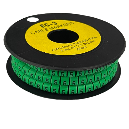 Spool of Cable Marker 5 Green snap on number 5 cable markers for wire labeling and organization