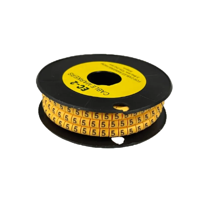 Grippes Cable Marker 5 - Yellow reel of plastic number 5 markers on black spool for cable identification