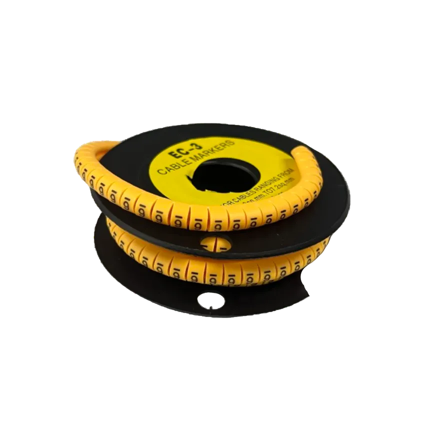 Cable Marker 6 Yellow spiral wire markers on black spool for organizing and labeling cables and wires