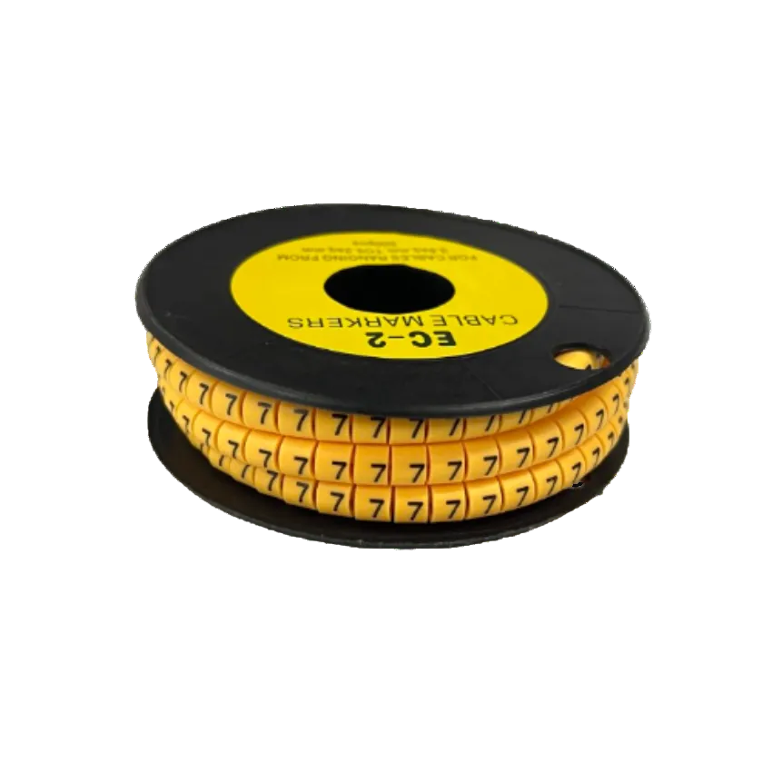 Grippes Cable Marker 7 Yellow spool showing flexible yellow numbered cable management markers with repeated 7s