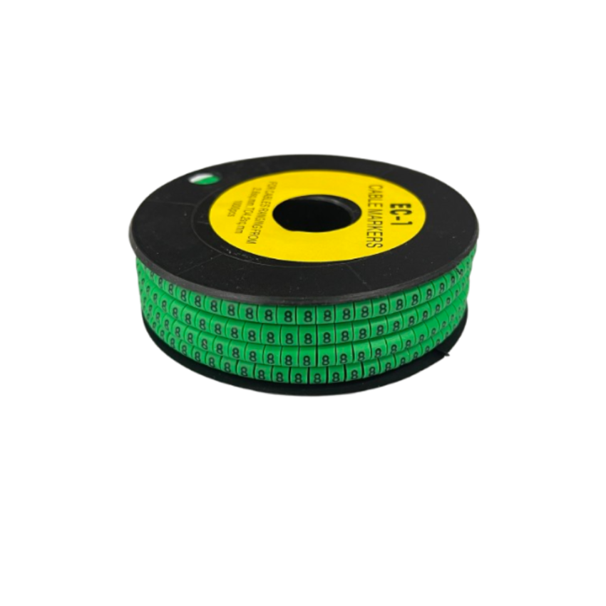 Grippes spool of Cable Marker - 8 Green adhesive number 8 wire labels on a black reel for cable identification