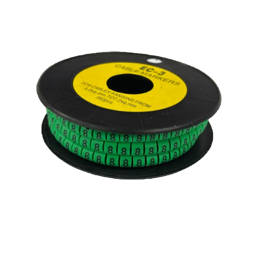 Cable Marker - 8 Green spool of numbered green cable markers on black reel for cable management