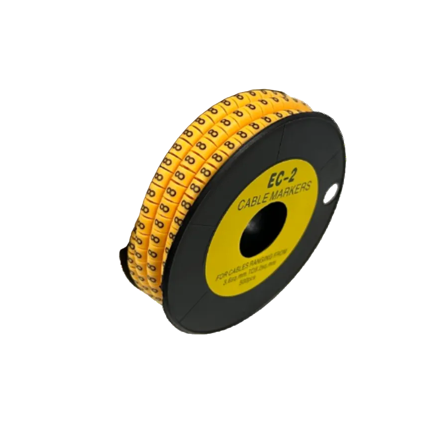 Grippes Cable Marker 8 - Yellow reel of numeric cable markers on black spool for wire identification and organization