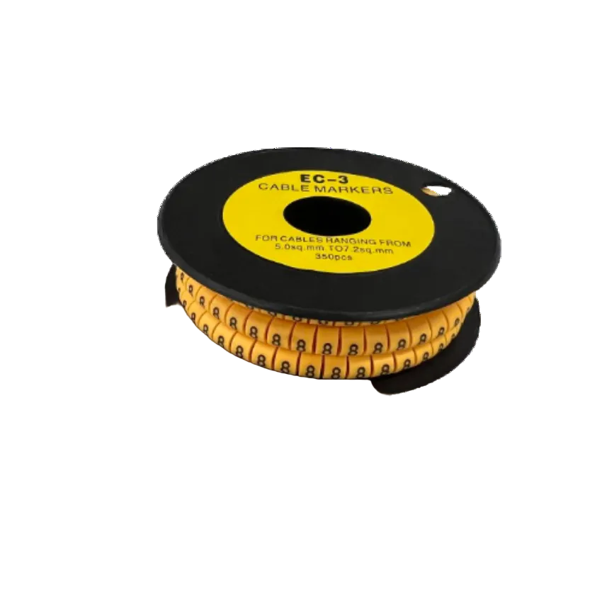 Spool of yellow cable markers printed with black 8s for wiring identification Cable marker - 8 Yellow high visibility
