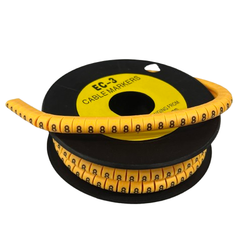 Cable marker - 8 Yellow spool of flexible cable management sleeves with repeating black 8 digits