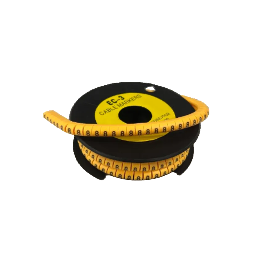 Cable marker - 8 Yellow spool of flexible cable management sleeves with repeating black 8 digits