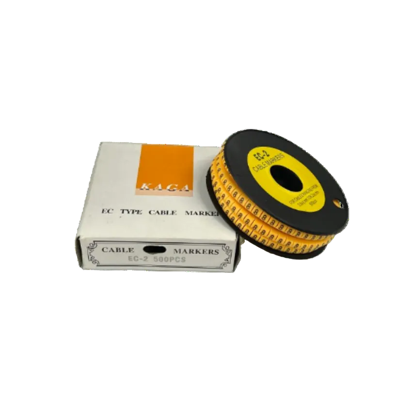 Grippes Cable Marker 8 - Yellow reel of numbered cable markers on black spool with white box