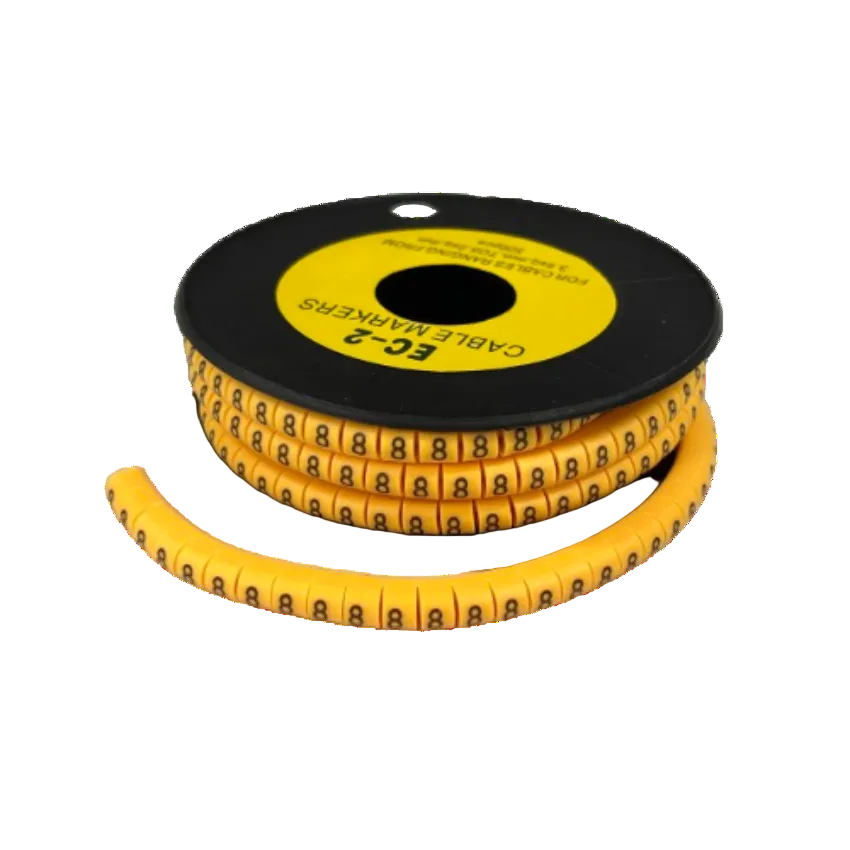Grippes Cable Marker 8 - Yellow spool of flexible numbered cable management markers with repeating black 8s