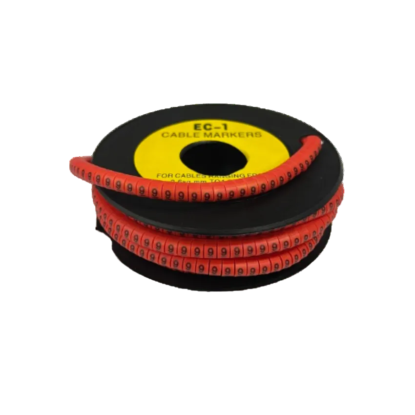 Grippes spool of flexible red cable markers printed with repeating 9s Cable Marker - 9 Red for wire identification