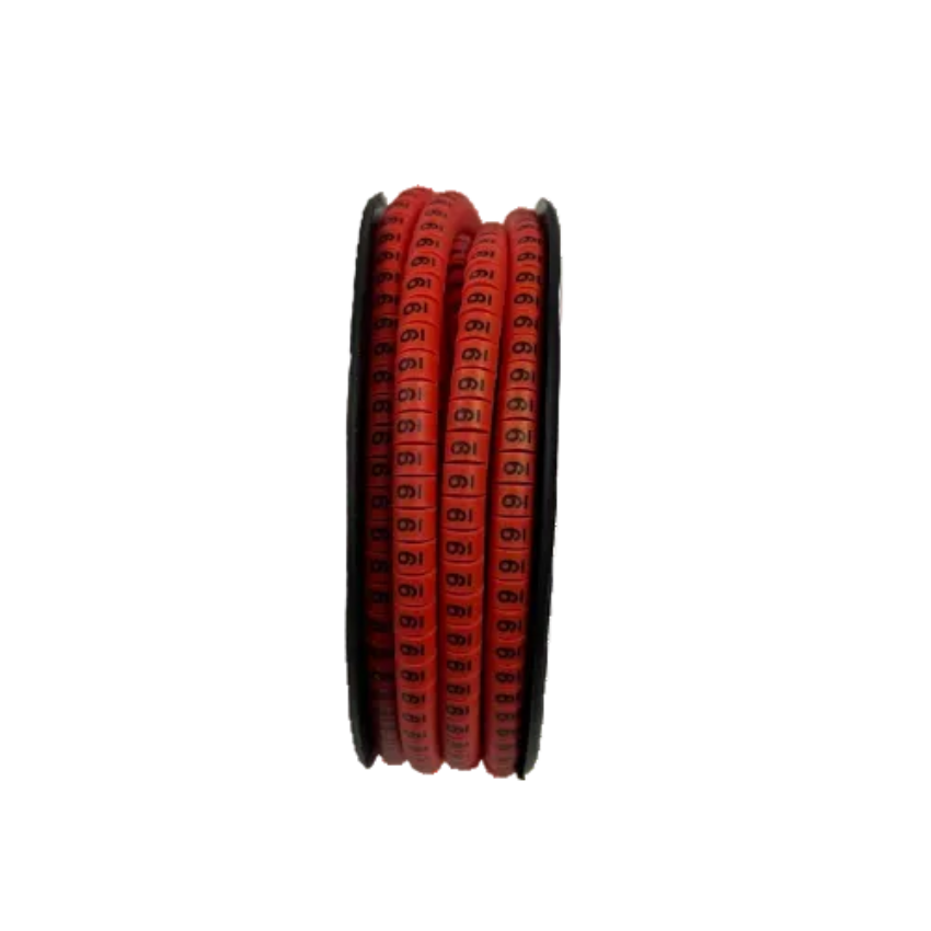 Spool of Grippes Cable Marker - 9 Red ring labels with black numerals on flexible red tubing for cable organization