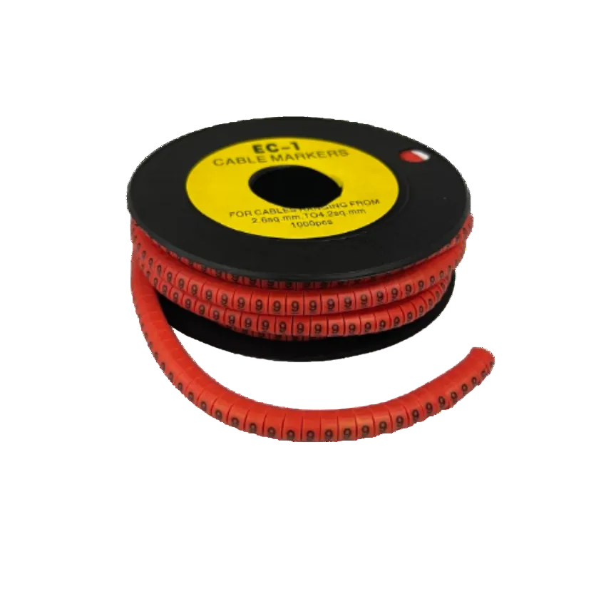 Grippes spool of red numbered cable markers showing repeated 9 digits Cable Marker - 9 Red for wire labeling