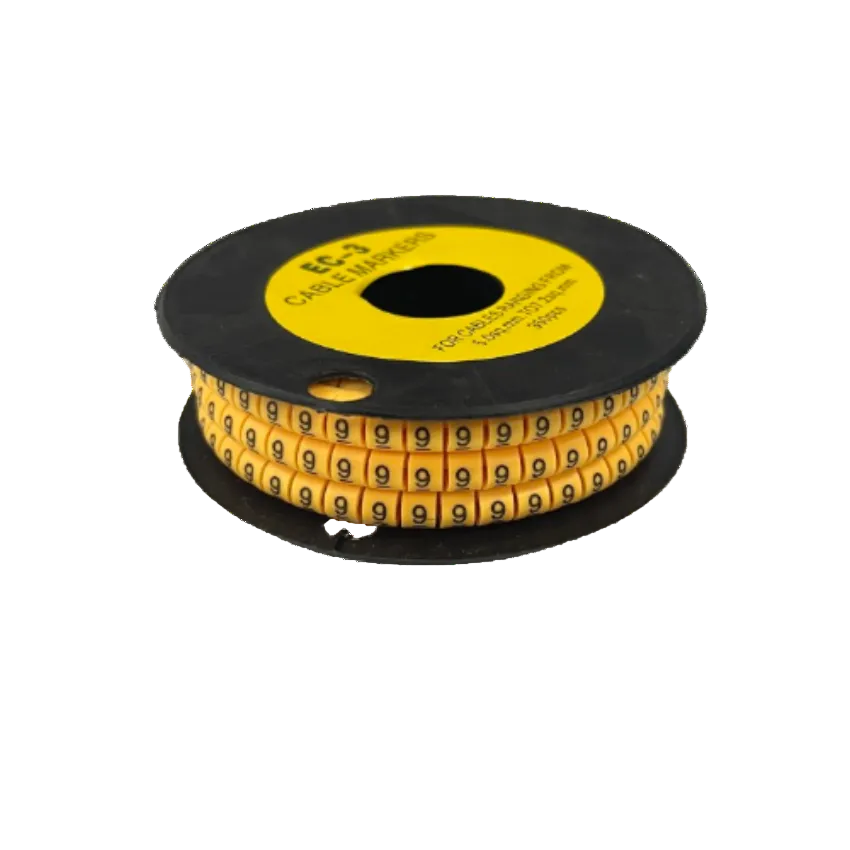 Grippes Cable Marker 9 - Yellow spool with rows of numeric 9 cable markers for wire labeling