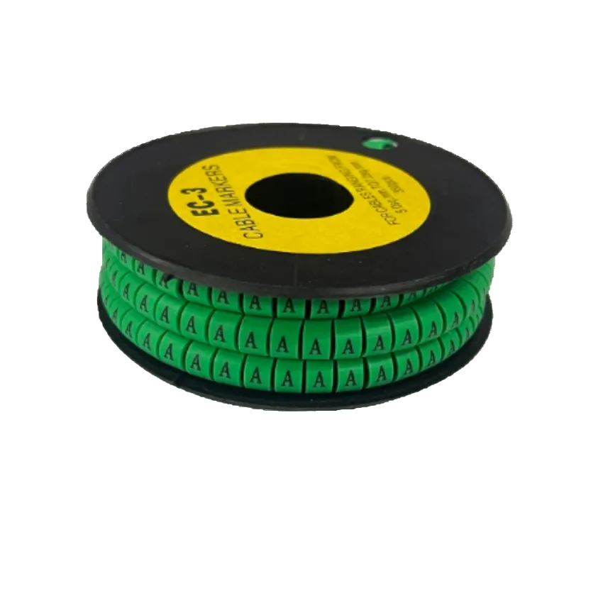 Cable Marker - A Green spiral spool of green letter A cable markers for cable management and wire labeling