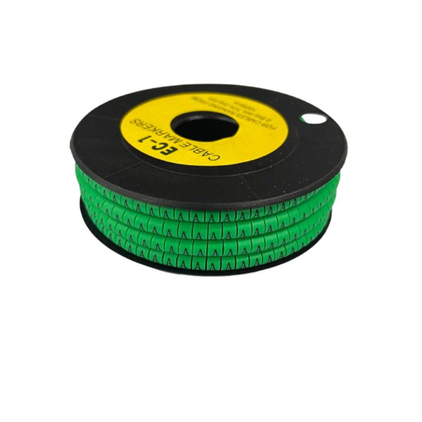 Grippes spool of Cable Marker - A Green adhesive cable markers with repeating A letters for identification
