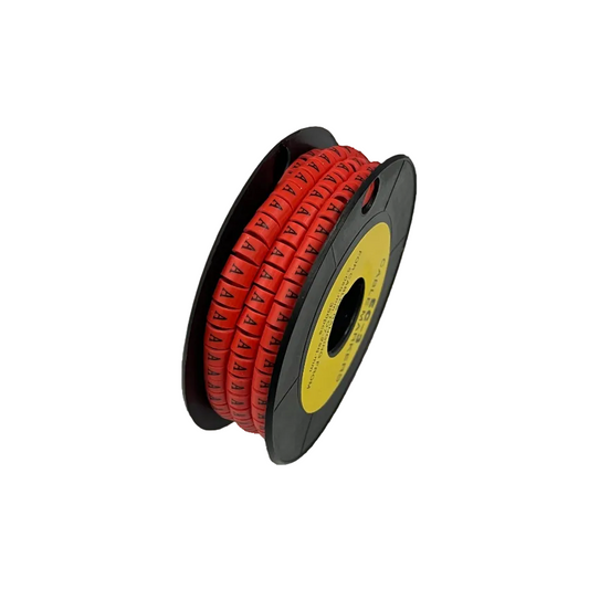 Grippes Cable Marker A - Red on a spool, ideal for organizing and identifying cables.