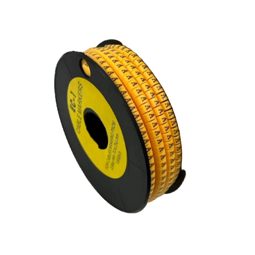 Spool of yellow adhesive Cable Marker - A Yellow printed sleeves for cable identification and wiring organization