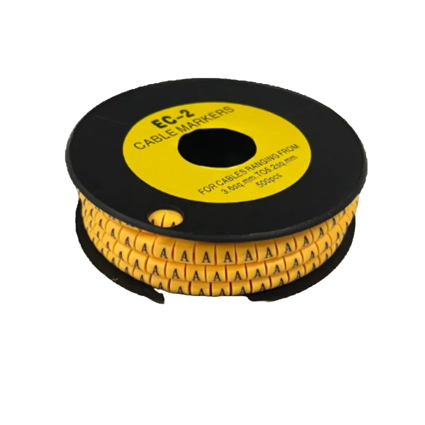 Grippes Cable Marker A - Yellow spool of adhesive A markers on black reel for cable management