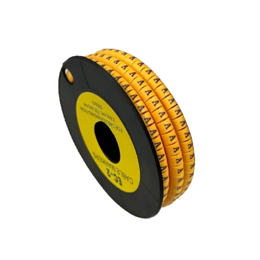 Grippes spool of Cable Marker A - Yellow ringed letter A cable markers for cable management and identification
