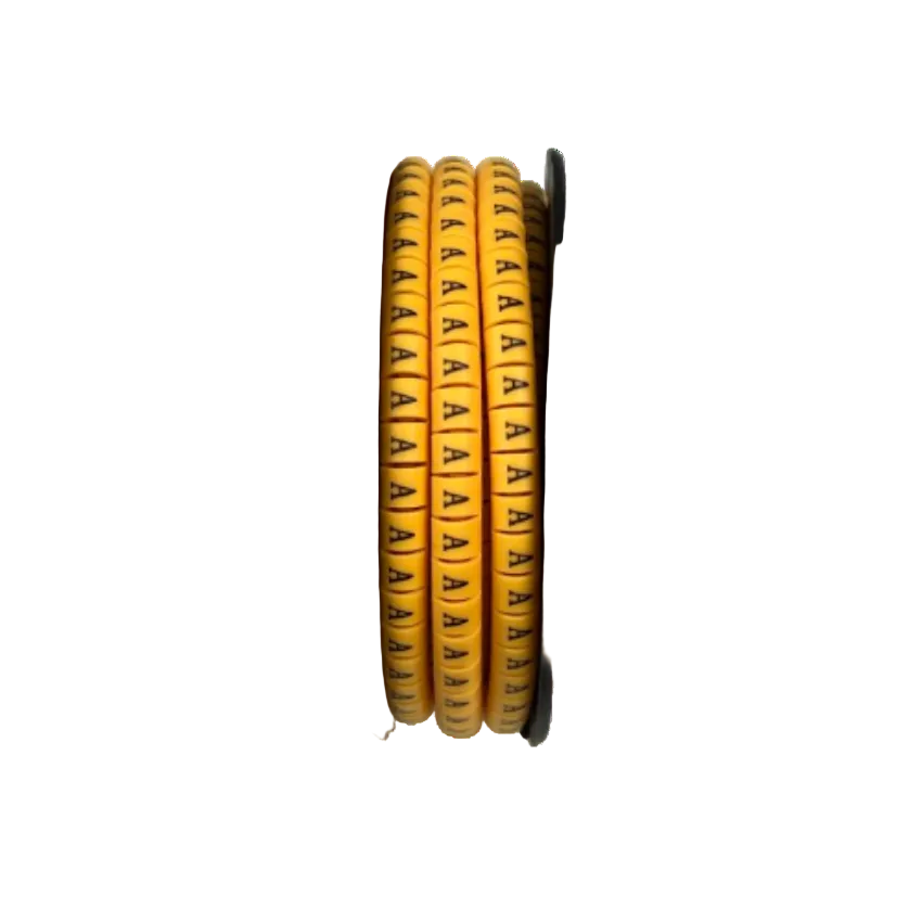 Grippes Cable Marker A - Yellow spool of flexible cable markers with repeated A labels for wire identification