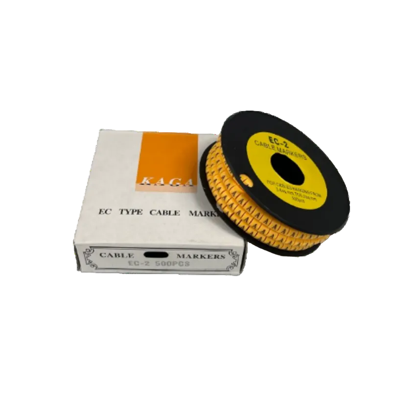 Grippes Cable Marker A - Yellow spool of labeled A markers on black reel with white box for cable organization