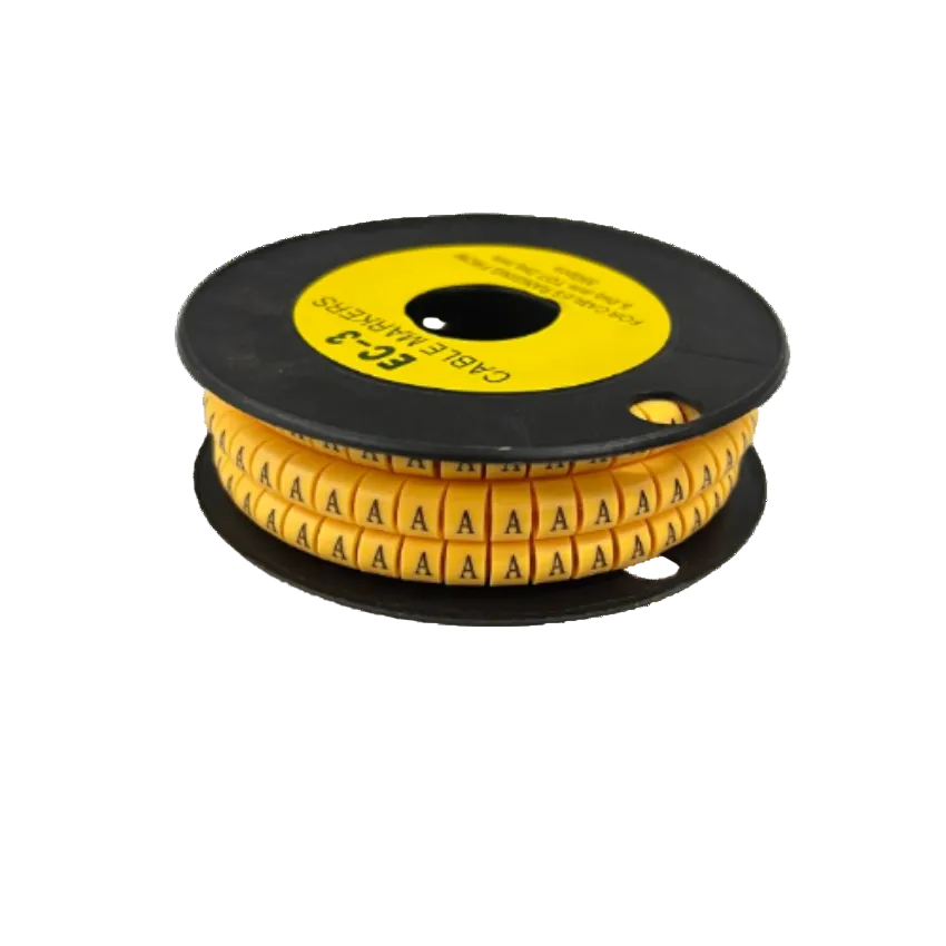 Spool of yellow letter A cable markers on black reel ideal for cable labeling Cable Marker - A Yellow
