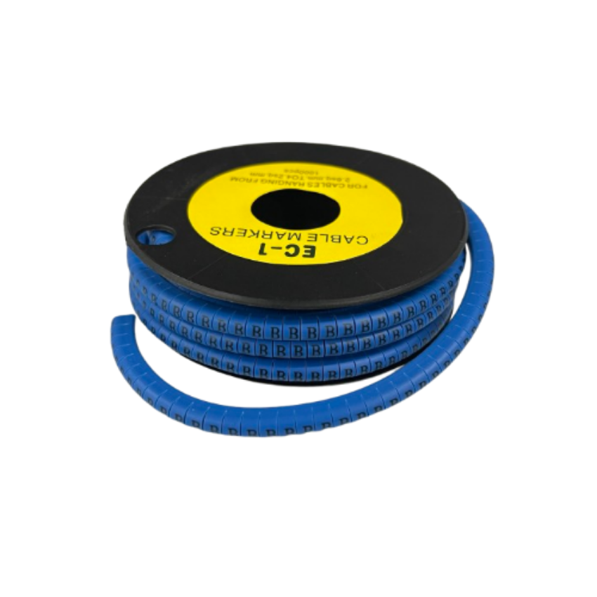 Spool of blue segmented cable markers with repeated B labels for wire identification and organization Cable Marker - B Blue