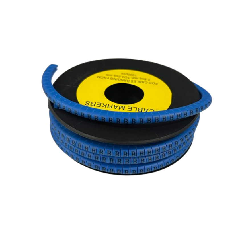 China vendor spool of blue cable markers with repeating B labels for wire identification Cable Marker - B Blue
