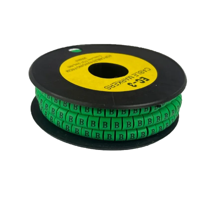 Spool of green letter B cable markers on beads for wire identification Cable Marker - B Green