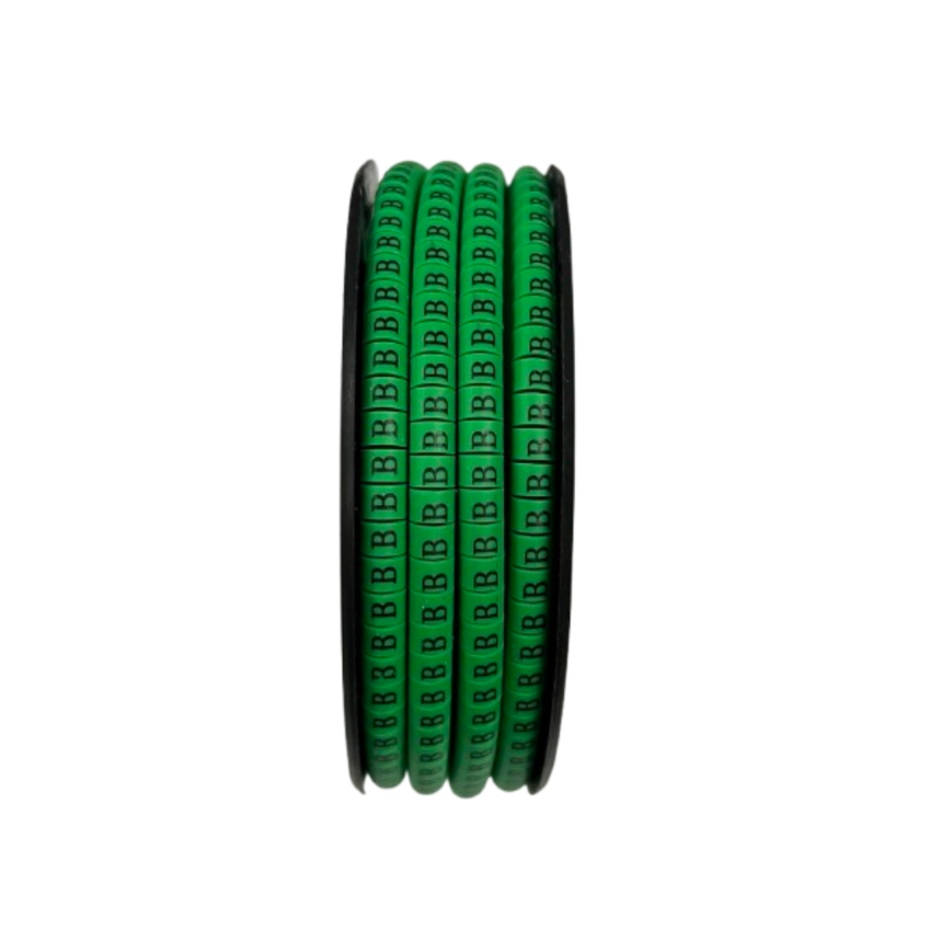 Grippes Cable Marker - B Green spool showing multiple green B labels for cable identification
