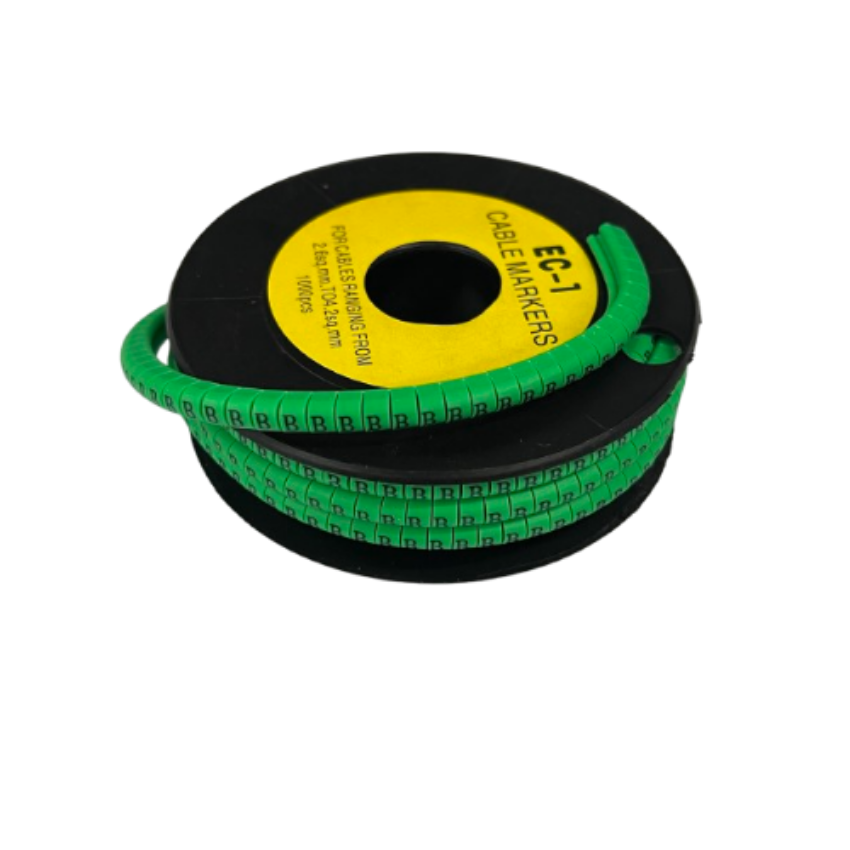 Grippes Cable Marker - B Green spool of segmented green cable ID markers with repeated letter B for wiring organization