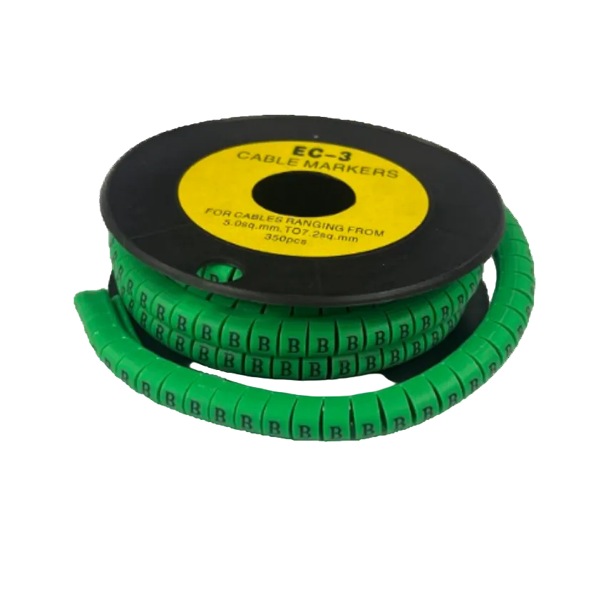 Cable Marker - B Green spool of segmented green markers with repeated letter B for cable identification