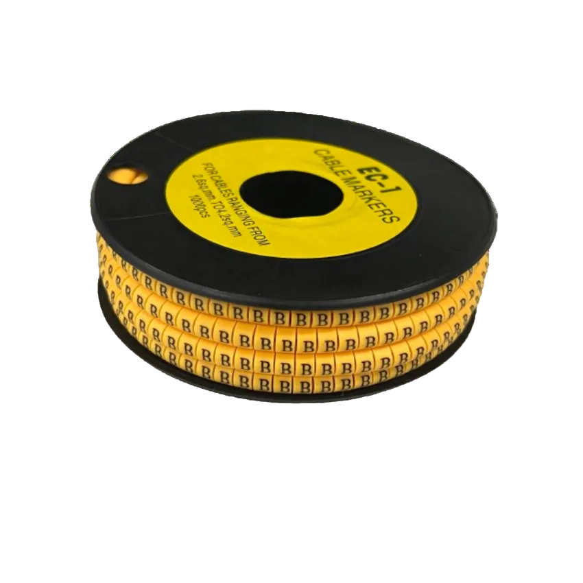 Spool of yellow cable marker tape with repeated B labels for wire identification Cable Marker - B Yellow from China
