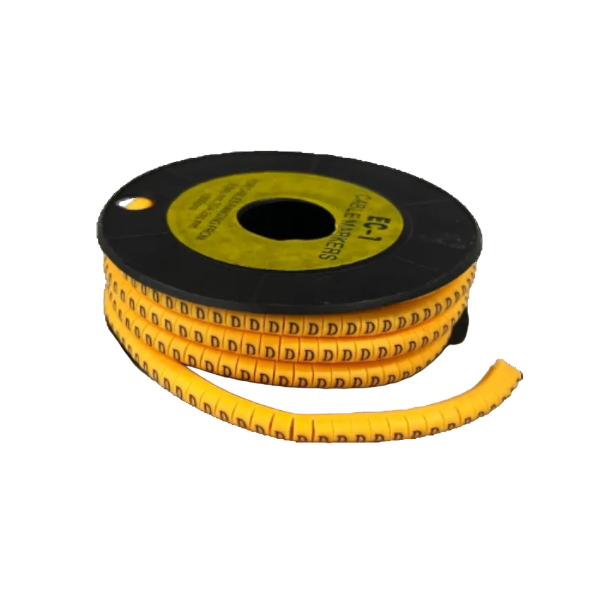 Spool of yellow Cable Marker D - Yellow adhesive cable markers on reel for wire labeling and cable management