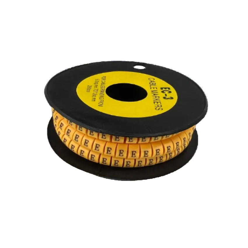 Grippes Cable Marker - E Yellow spool of round letter E cable markers for wire labeling