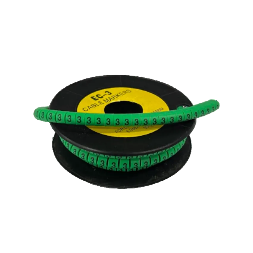 Spool of green plastic cable markers printed with number 3 for wire organization Cable Marker Green -3