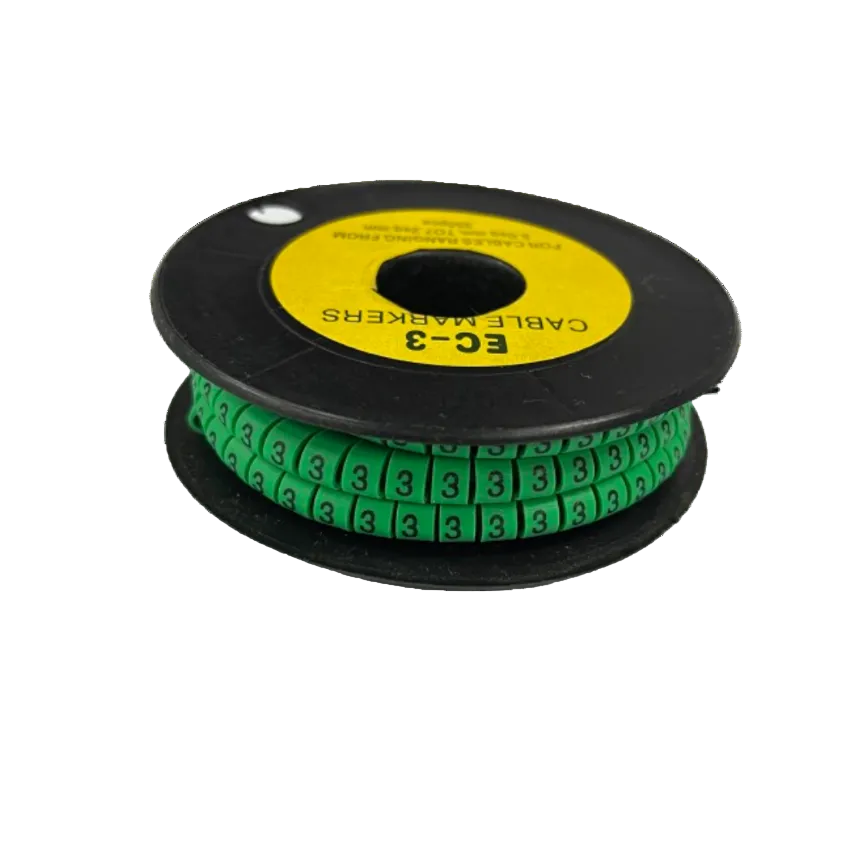 Spool of green plastic cable markers labeled with number 3 for wire organization Cable Marker Green -3