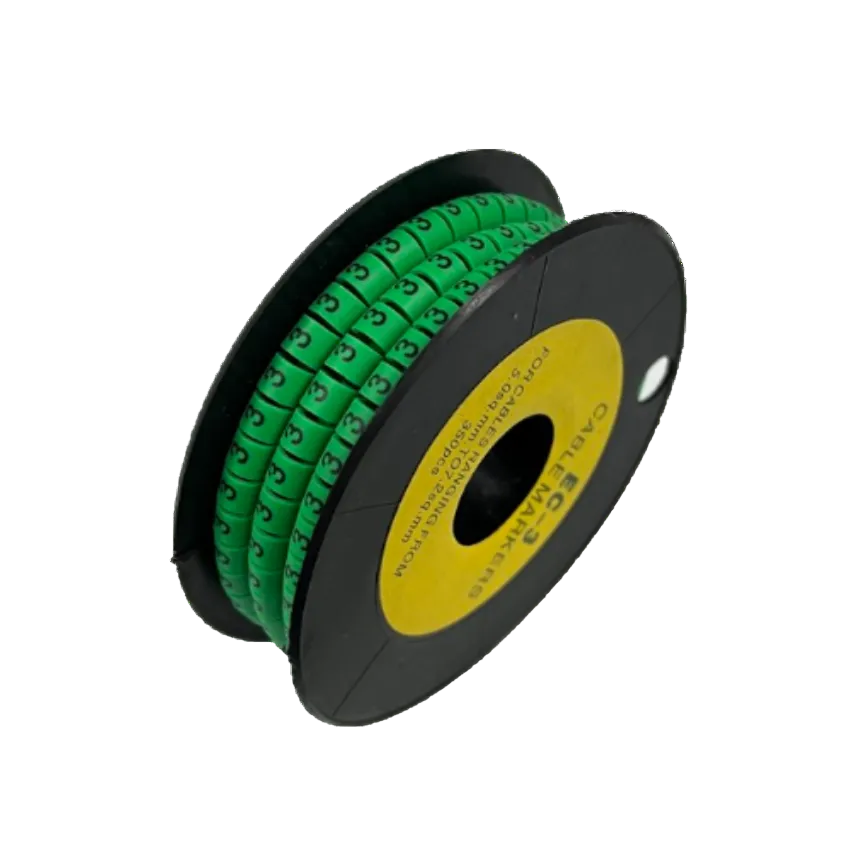 Spool of green numbered cable markers for wiring identification Cable Marker Green -3 durable flexible sleeve for panels