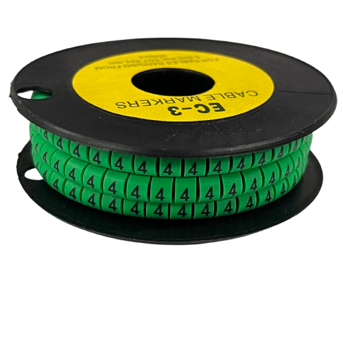 Spool of Cable Marker Green 4 numeric markers on green plastic sleeves for wire labeling and cable organization