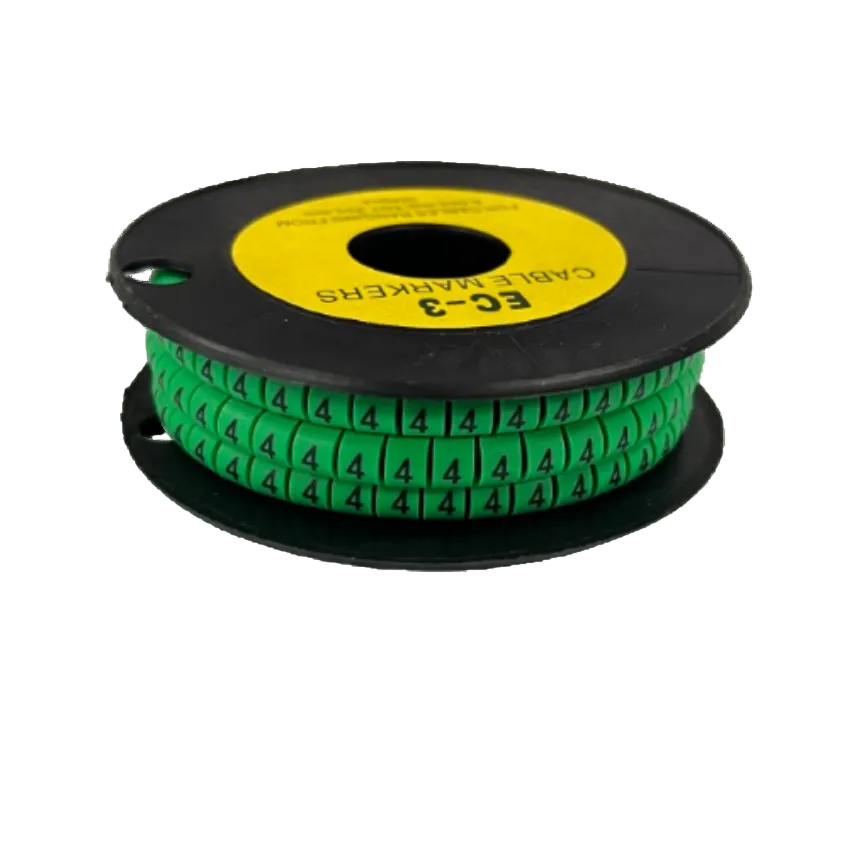 Spool of Cable Marker Green 4 numeric markers on green plastic sleeves for wire labeling and cable organization