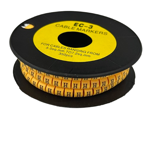 Grippes cable management reel showing yellow letter H markers for labeling wires Cable Marker - H Yellow . Durable
