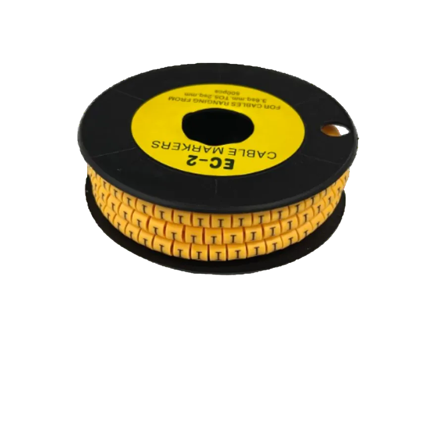 Grippes Cable Marker - I Yellow spool of adhesive letter I markers on black reel for wire labeling