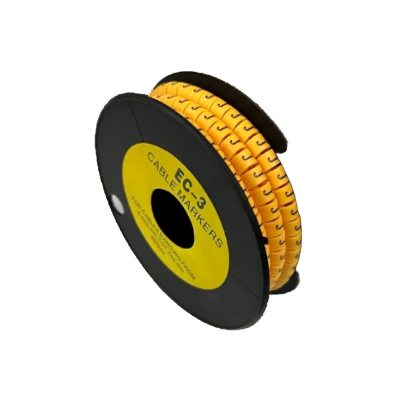 Grippes Cable Marker J - Yellow spool of snap on cable markers on black reel for cable management