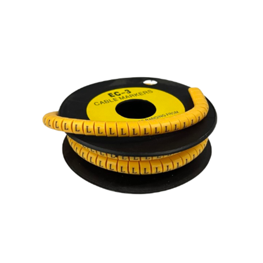Grippes Cable Marker L - Yellow spool of segmented plastic cable markers printed with letter L for cable management