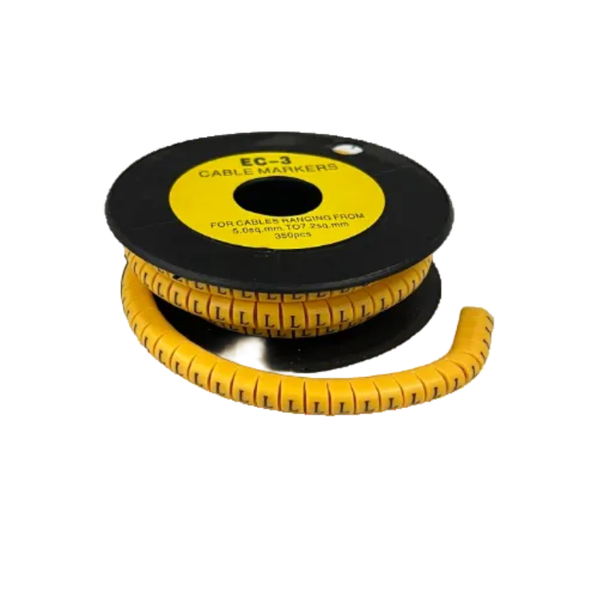 Grippes Cable Marker L - Yellow spool of segmented L markers wrapped for cable management organization