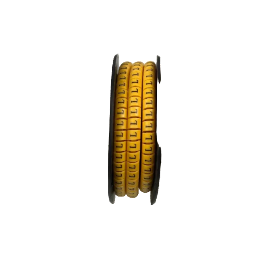 Grippes spool of Cable Marker L - Yellow adhesive cable ID rings with black L printing for wire organization