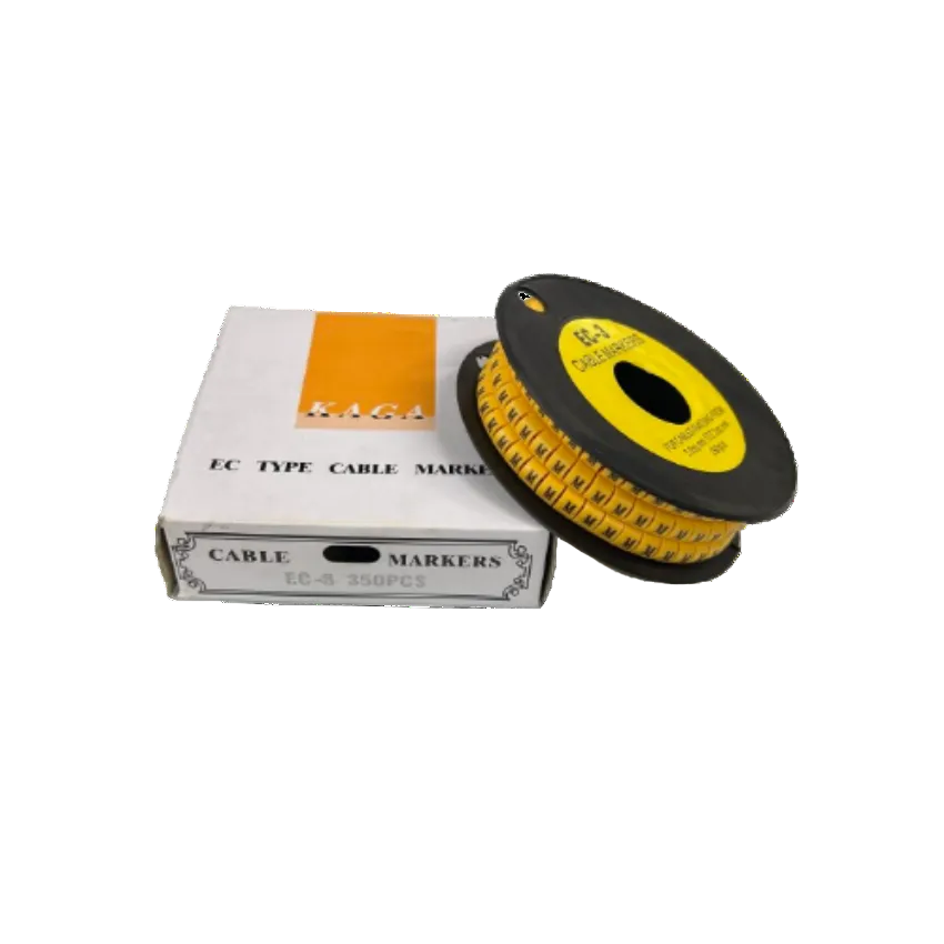 Grippes cable management spool of yellow lettered markers with box Cable Marker M - Yellow for wire labeling